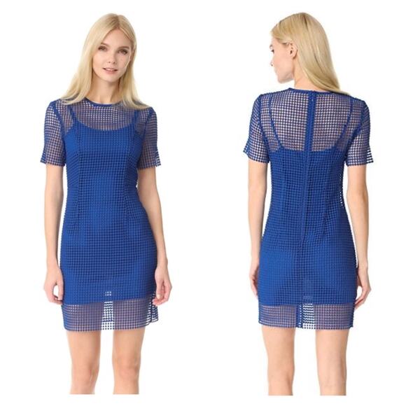 Diane Von Furstenberg Blue Chain Lace Mini Dress Size 4 Short Sleeve Crochet DVF - Picture 14 of 14